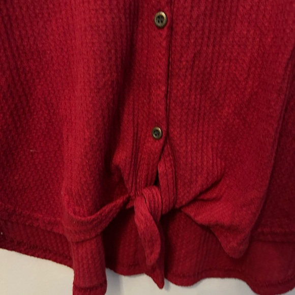 Red Button-Up Waffle Knit Cardigan - Picture 2 of 4